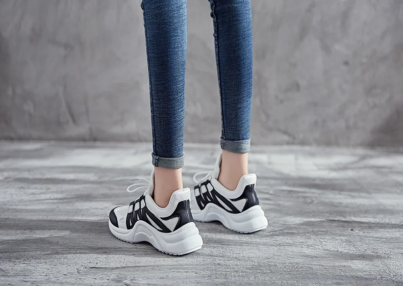 2018 New Fashion Women Casual Shoes Women Sneakers Trends Ins Female White Flats platform Spring Summer Lace Up Large size 35-43 (23)