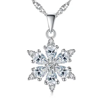 

100% 925 sterling silver fashion shiny crystal snowflake ladies'pendant necklaces women jewelry water-wave chain no fade