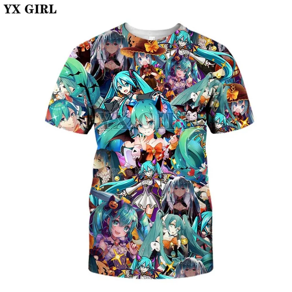 YX GIRL, плюс размер, XS-7XL,, летняя Новинка, модная мужская футболка, Hatsune Miku, аниме, коллаж, принт, 3d, Harajuku, повседневная, унисекс, футболка