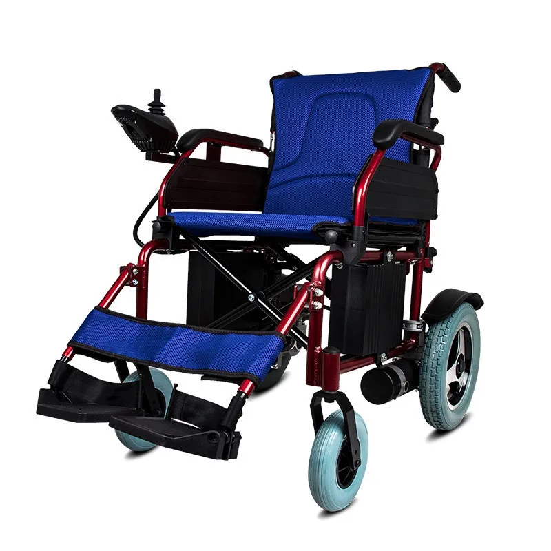 Новая мощность инвалидная коляска регулируемая подножка электрическая инвалидная коляска складная инвалидная коляска с 24 дюймовым колесом для людей с ограниченными возможностями - Цвет: 24V20Ah  blue