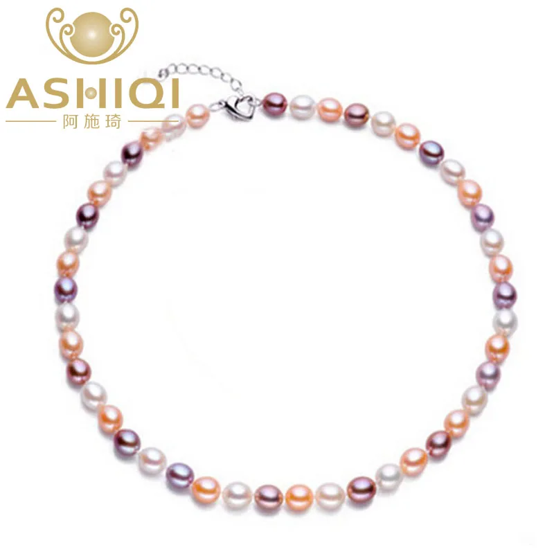 ASHIQI Настоящее натуральное ожерелье из пресноводного жемчуга для женщин подарок, много жемчужных бусин ювелирные изделия