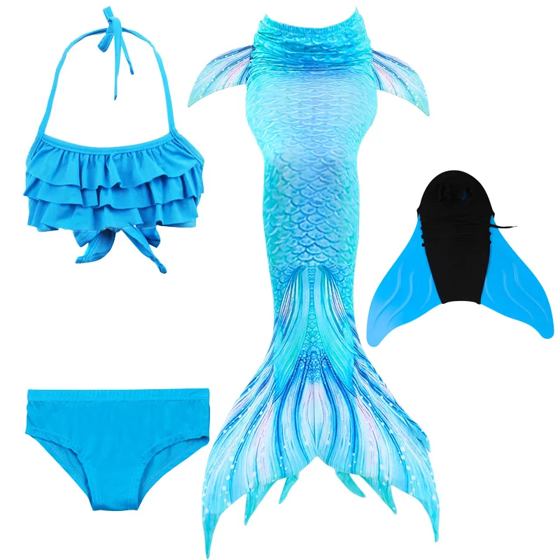 

2019 New Blue Children Mermaid Swimwear Girls Colorful Bikini Children Split Kids Swimsuit Mermaid Tail with Monofin Fin