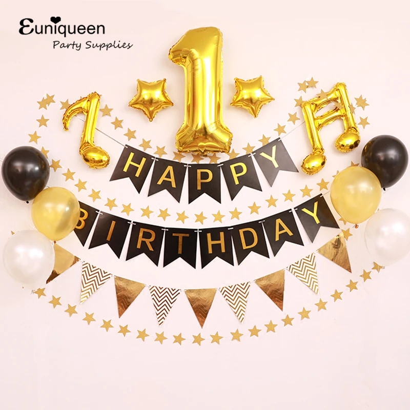 

Do Not Need Helium Baby Fist Birthday Kit Golden Black Theme Balloon 1st 2 3 4 5 years old Birthday Banner Garland Backdrop Deco