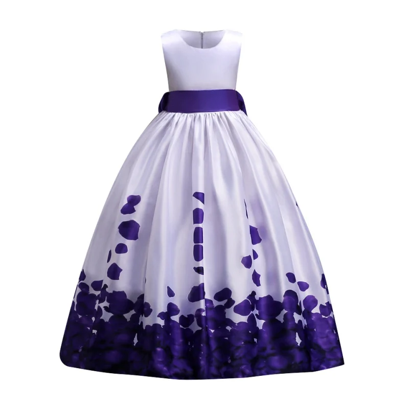 Летнее платье для девочек с бантом и цветочным принтом, платья для девочек-подростков, вечернее платье для девочек, детское платье, От 3 до 14 лет