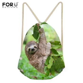 

FORUDESIGNS Cute 3D Animal Sloth Printing Boys Girls Drawstrings Bags Casual Softback Kids Backpacks Multi-function Storage Bag