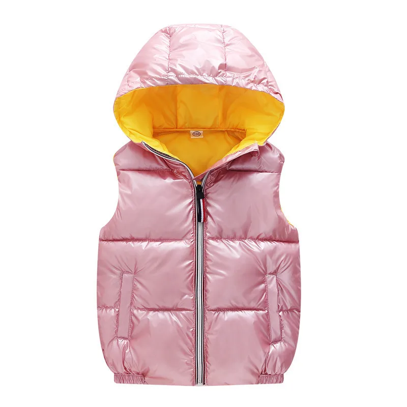 100-140 новая детская одежда жилет модная детская верхняя одежда зимние куртки детская одежда Теплый хлопковый жилет с капюшоном для маленьких мальчиков и девочек - Цвет: pink