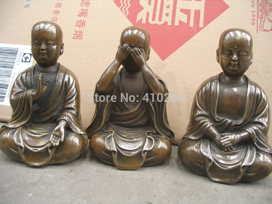 

[Nice Discount ] 3PCS The humor and wit doesn't see not to say not to listen to Buddha bronze statue