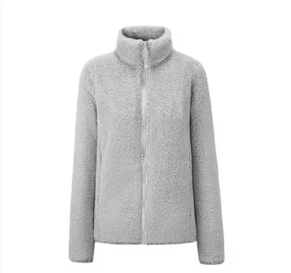 Jvzkass Новое плюшевое пальто женское пальто с длинными рукавами и воротником зимнее пальто на молнии женское плотное флисовое короткое пальто разных цветов Z45 - Цвет: gray