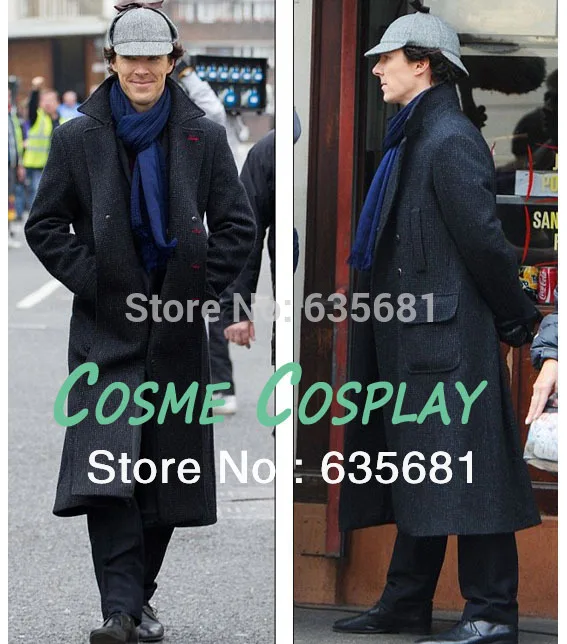 

Cos Sherlock Holmes Long Trench Woolen Coat Jacket Cosplay Costume Men Women Winter