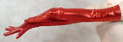 

Woman red shiny metallic sexy gloves fetish unisex zentai suit classic halloween costumes