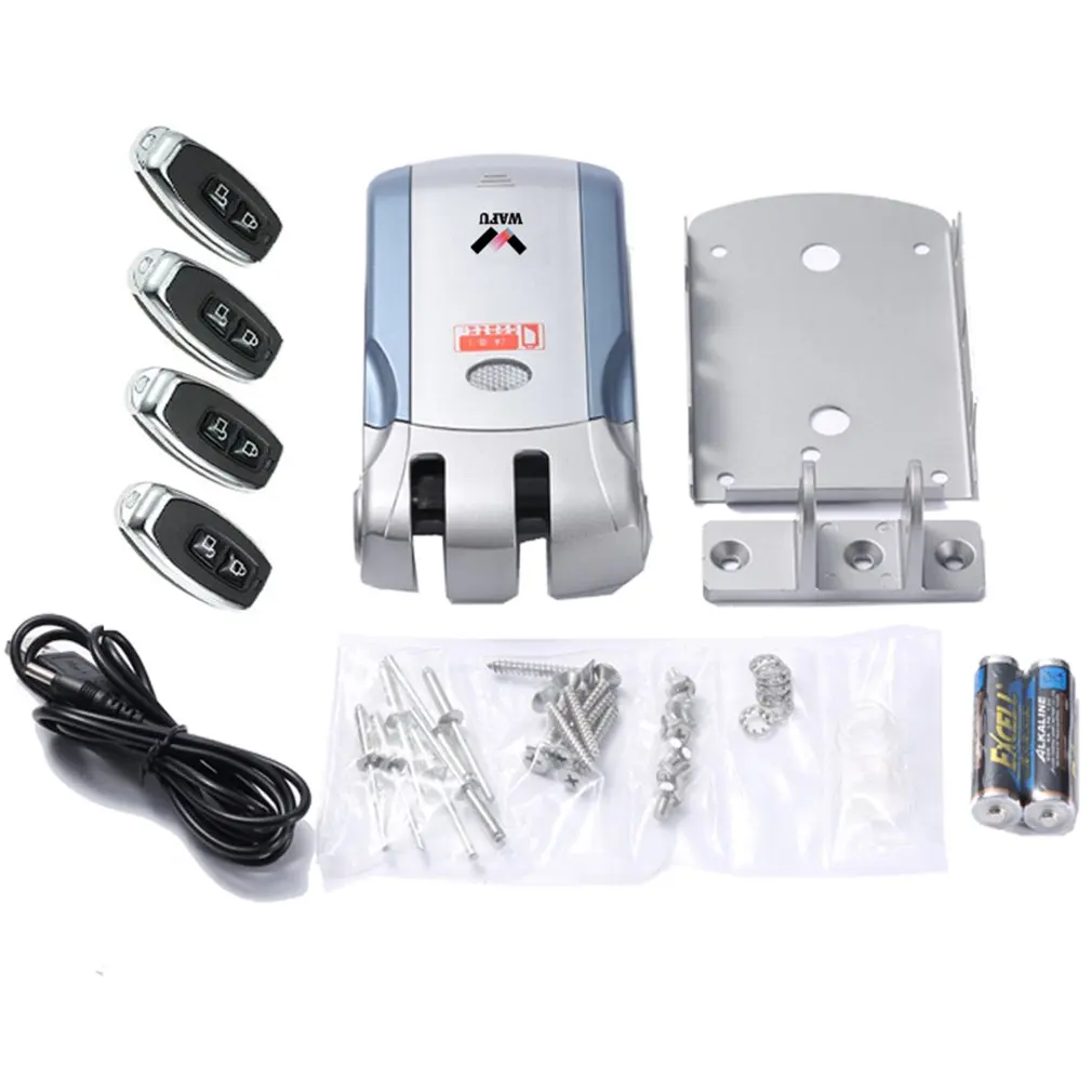 

WAFU Wireless Remote Control Electronic Lock Invisible Keyless Entry Door Lock with 4 Remote Controllers Silver
