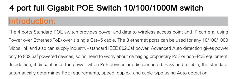 TS8208-4P 4 порт полный гигабитный коммутатор POE Switch, 4 PoE порта, 8 портов 10/100/1000 м переключатель ieee802.3af/at