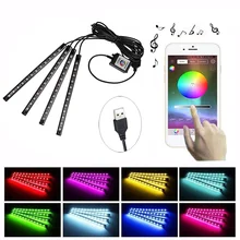 Car Styling LED Atmosphere Light RGB Remote / APP Control Footwell Lights 5V 4 in 1 USB 48 LEDs Auto Interior Decoration Lamp
