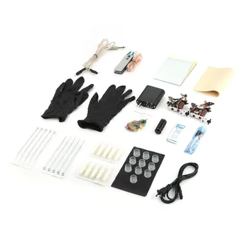 

Complete Beginner Tattoo Kit 2 Pro Machine Inks Power Supply Needle Grips Tips Tatto Accessories Basic Set Tattoo Machine