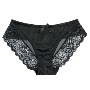 Satin Lace Panties Women's Underwear Transparent Sheer Lace Briefs Tangas Knickers Soft Shiny Satin Panty