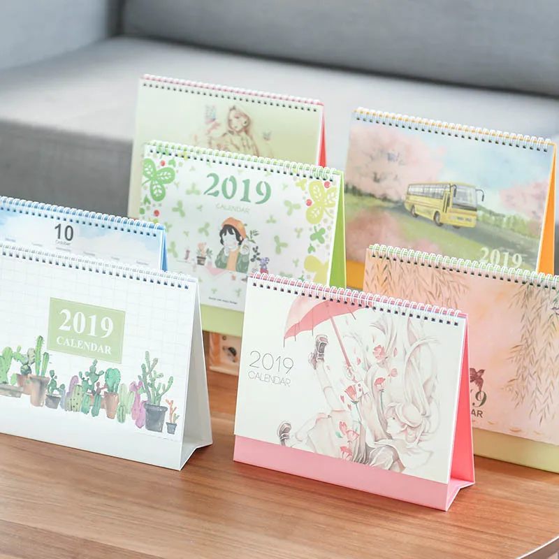 

2019 Chinese Ancient Watercolor Series Desk Calendar DIY Cartoon Table Calendars Daily Schedule Planner 2018.09~2019.12