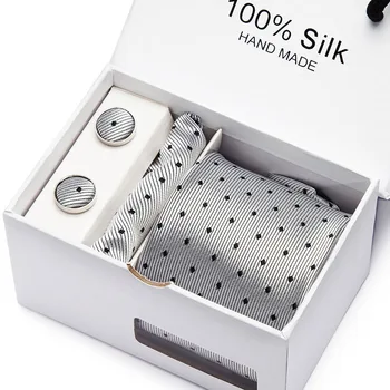 

wholesale 60 style Tie Pocket Square cufflink box set Classic Party Wedding Paisley Silk Mens Necktie Handkerchief Set 7.5 cm