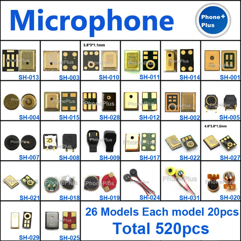 

26Models 520PCS Microphone Microfon Mikrofon Transmitter Inner Mic For Most Brands Cellphone Compatible