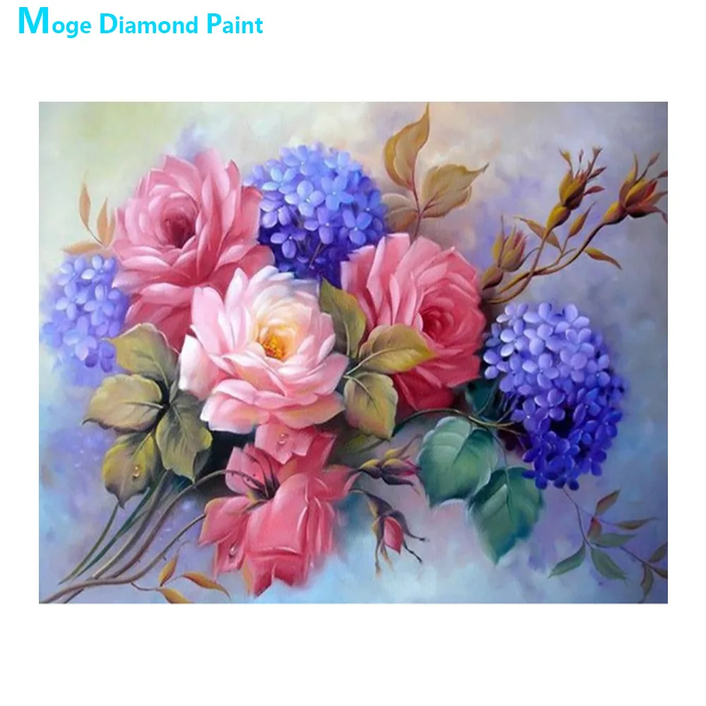 

Pink Blue floral Diamond Painting Full Round Rose Peony New DIY Sticking Drill Cross Embroidery 5D simple Home Decoration