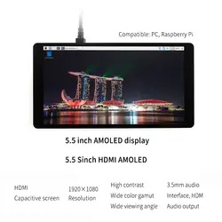2 шт. Raspberry Pi ЖК-дисплей AMOLED 5,5 дюймов 1080 P 5 дюймов HDMI емкостный 1920*1080 сенсорный экран модуль для Raspberry Pi 3B + 2B +