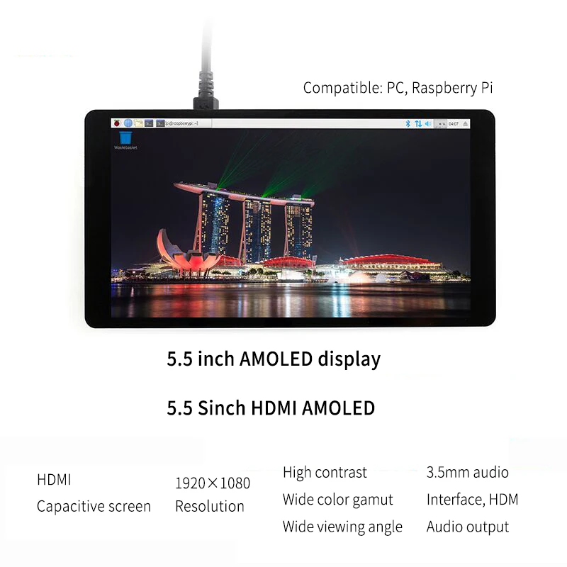 2 шт. Raspberry Pi 4 LCD AMOLED 5 дюймов 1080P HDMI емкостный 1920*1080 сенсорный экран модуль для 3B + 2B