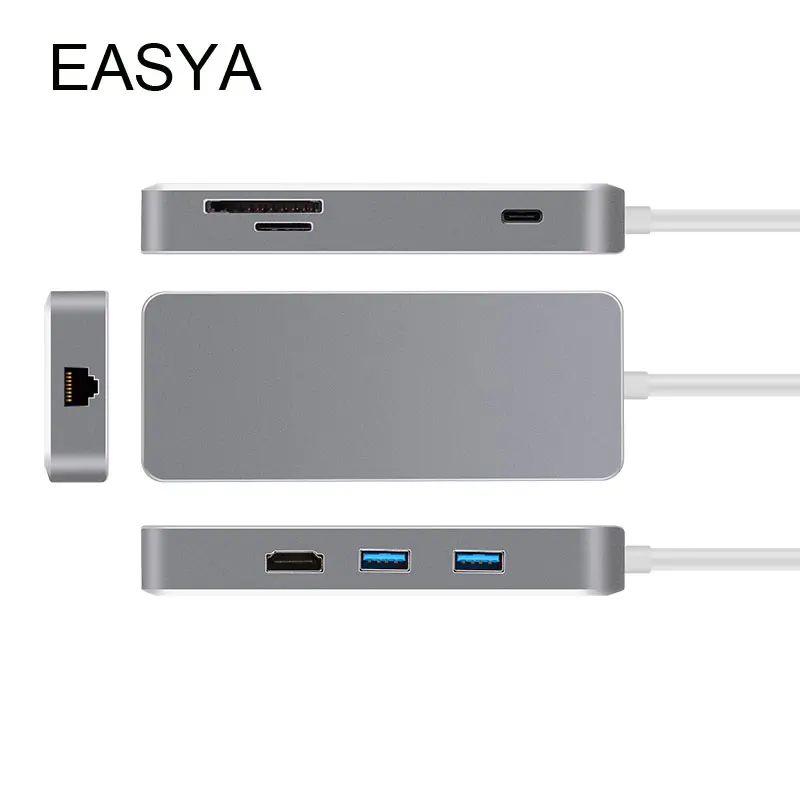 

EASYA Thunderbolt 3 Adapter USB C Hub to HDMI 4K Rj45 1000M support Dex for Samsung Macbook Pro/Air 2018 with PD SD Reader slot