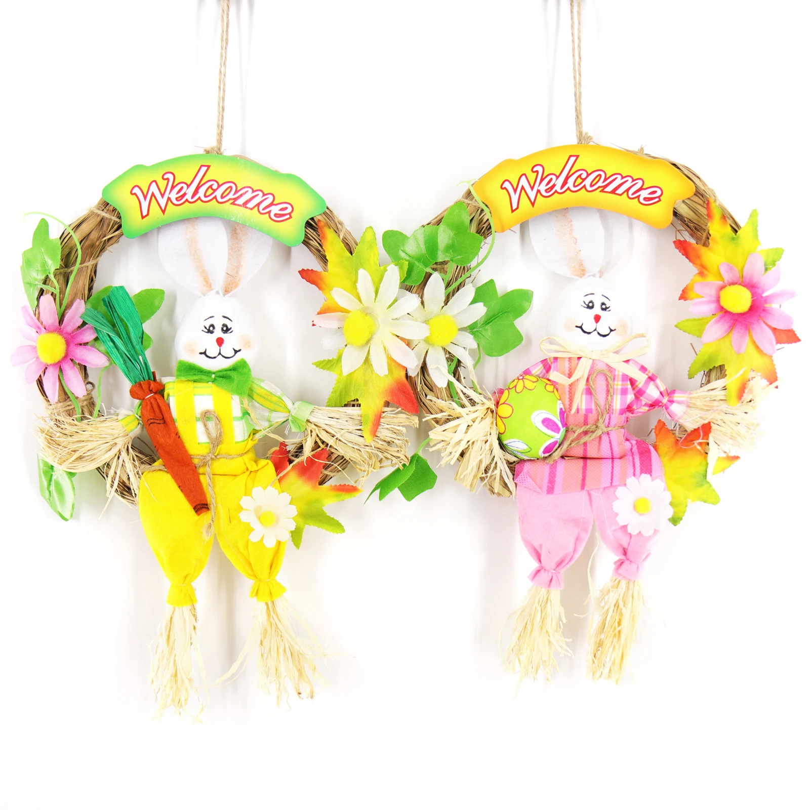 

MrY Beads Toys Straw Cute Easter Rabbit Easter Rabbit with Carrot Wreath Garland Party Door Decoration Easter Crafts for Kids