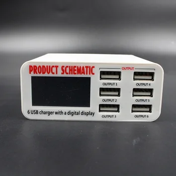 

USB Charger 6A 6 port LED Display Mobile Phone charger for iPad iPhone Samsung Tablet Wall Travel EU US UK Smart Desktop Charger