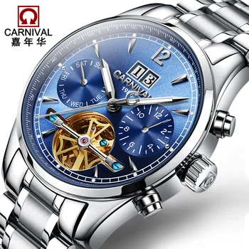

Relogio Masculino Carnical Mens Watches Top Brand Luxury Tourbillon Automatic Machinery Watch Men Skeleton Leather Wristwatch