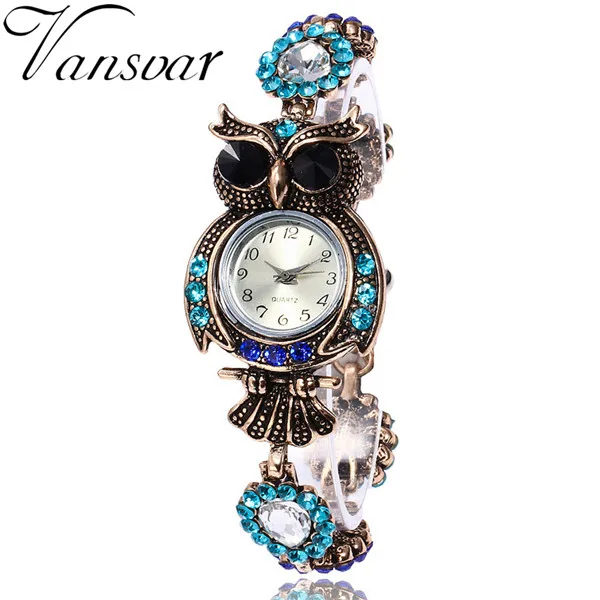 Vansvar бренд класса люкс кристалл браслет часы модные женские часы в виде совы красивая девушка подарок часы Relogio Feminino - Цвет: blue