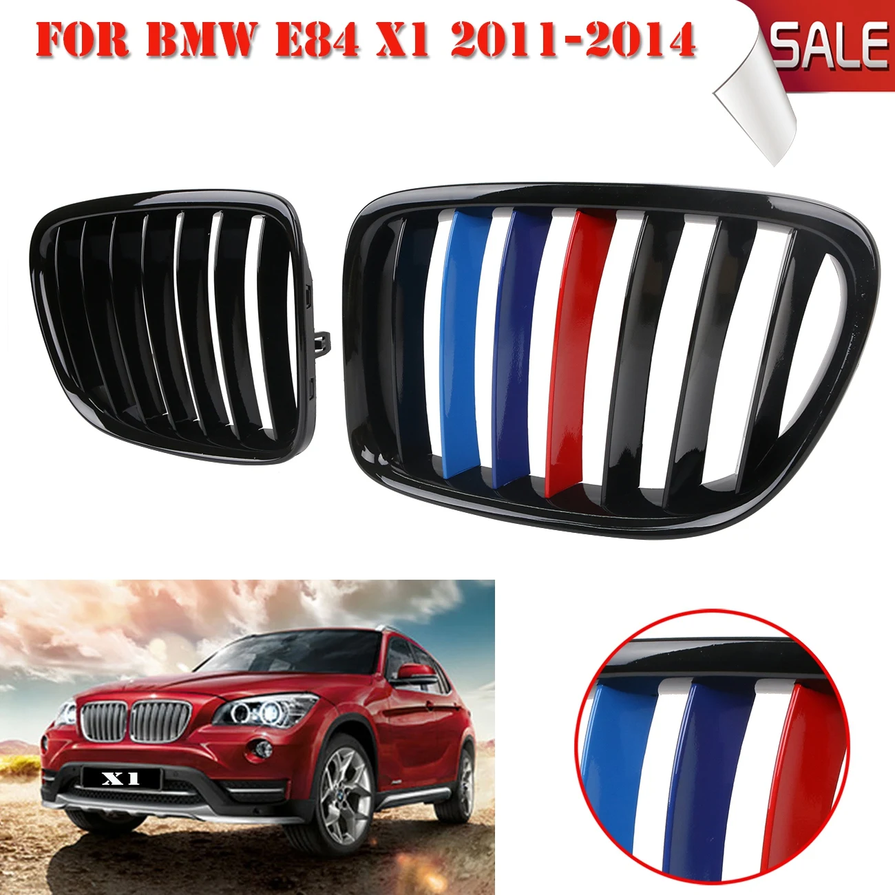 Front Bumper Grill Cover For BMW E84 X1 SUV 2010 - 2015 Gloss Black M-color Car Grille Kidney Grills Trim Car-P343 # CASE | Автомобили и