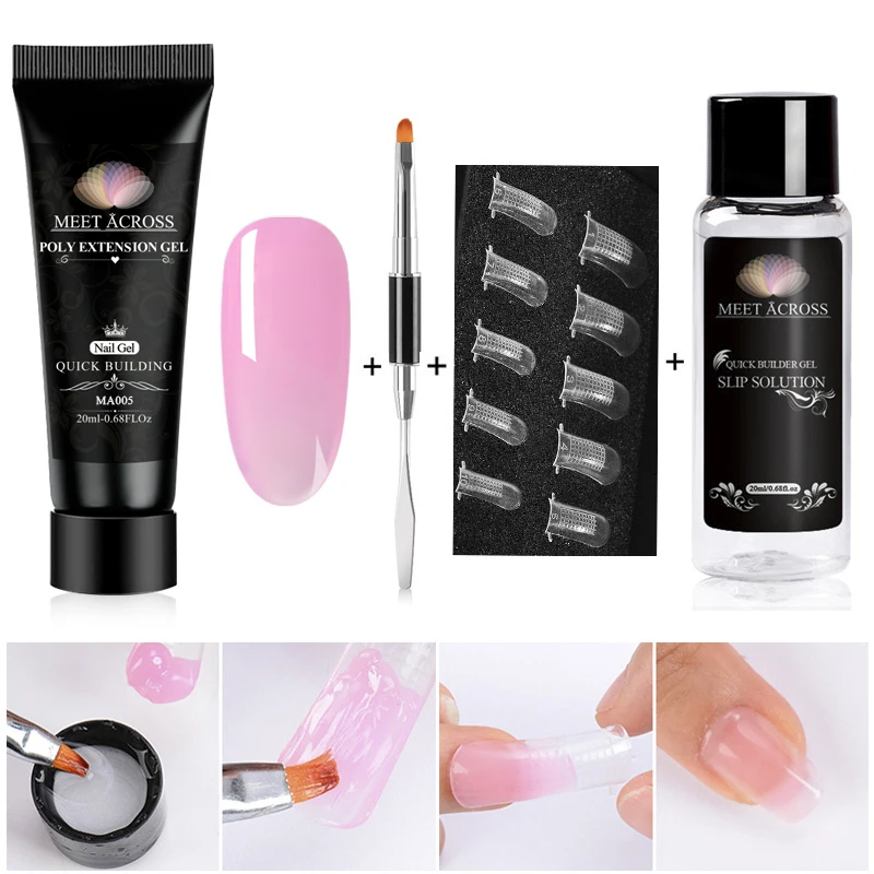 Kits de Gel de extensión de polietileno para decoración de uñas estilo francés Color de camuflaje Punta de uñas cristal Uv Gel rebanado cepillo uñas