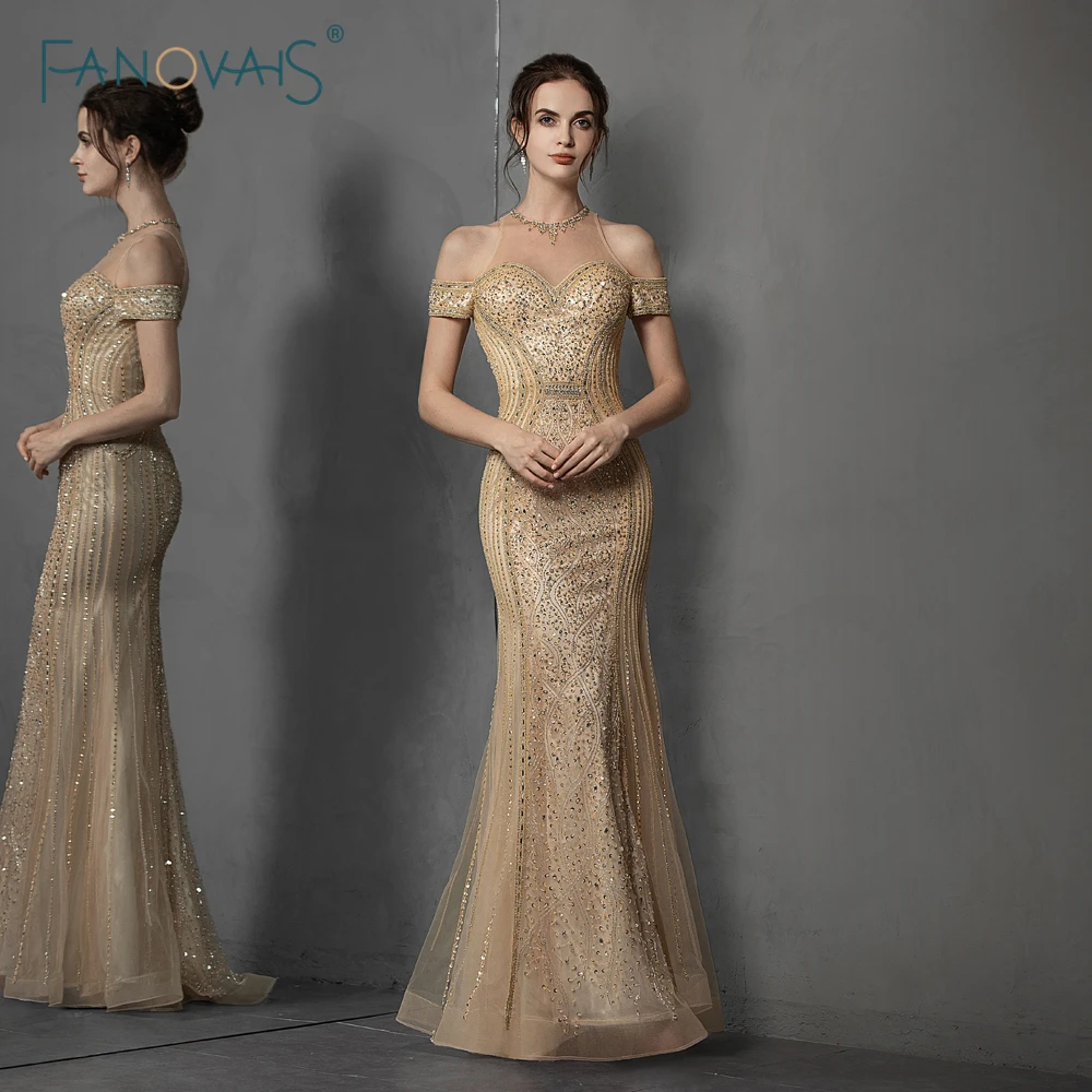 

Sexy Mermaid Evening Dress Long Off the Shoulder Beaded Formal Evening Gown Paty Gown Prom Dress 2019 Vestido de Fiesta NE89
