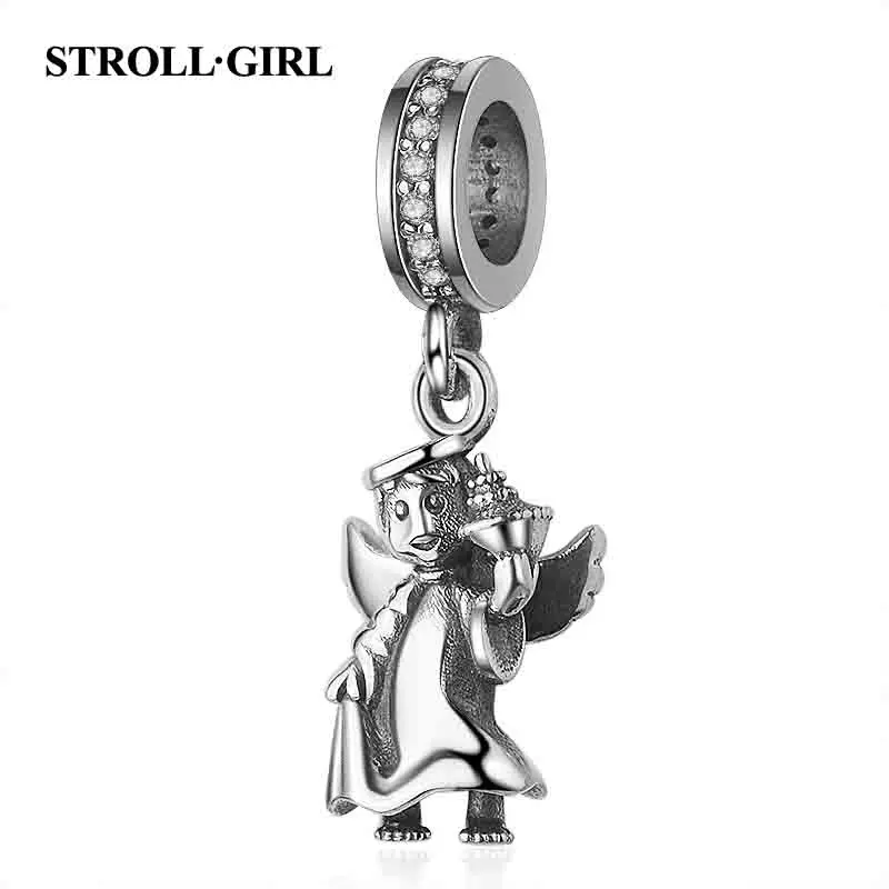 

Strollgirl Fit European Bracelet 925 sterling silver Cute Angel Charms with White CZ Girl Pendant beads for Women DIY Jewelry