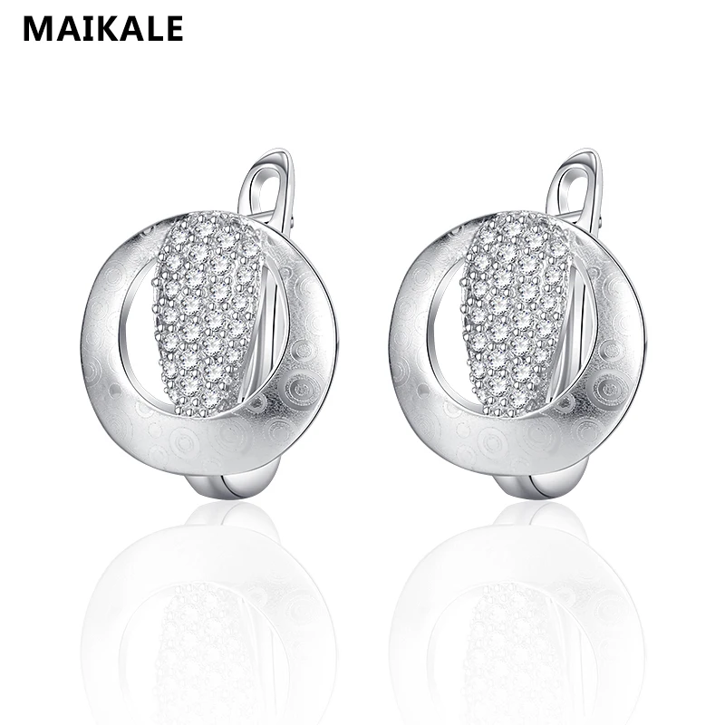 

MAIKALE New Korean Earrings CZ Zirconia Women's Geometric Inlay Zircon Earrings Fashion Temperament Round Earrings For Women