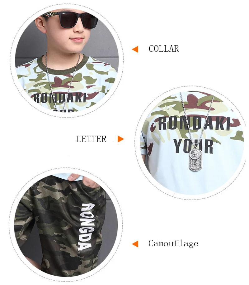 2019 summer boys teenage sport sets kids short sleeves T-Shirt + camouflage shorts suits boys clothes sets 3-10T (4)