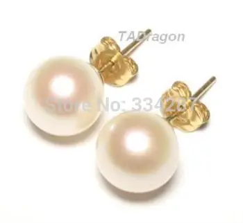 

8-8.5MM AAA Genuine White Pearl 14K Yellow Gold Earrings