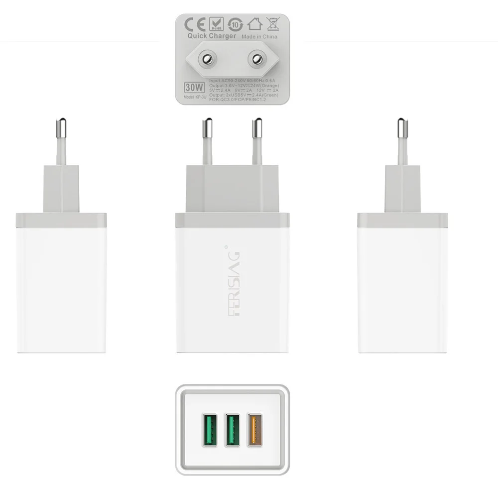 Сетевое зарядное устройство с 3 USB портами и поддержкой быстрой зарядки 30