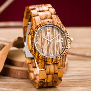 

Hot Selling Round Vintage MUYES Wood Case Men Watch With Ebony Sandal Wood Face With MUYES Bamboo Wooden Strap Japanese movement