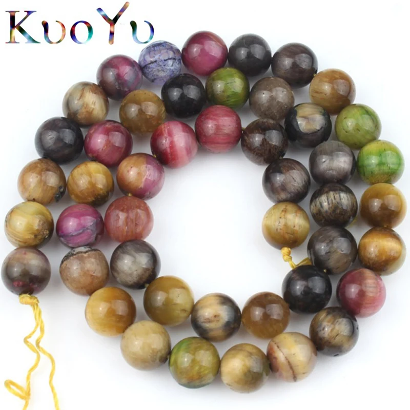 

8MM A+ Natural Gem Mixed Tiger Eye Stone Beads Smooth Round Loose Stone Beads For Jewelry Making DIY Earring Charm Bracelet 15"