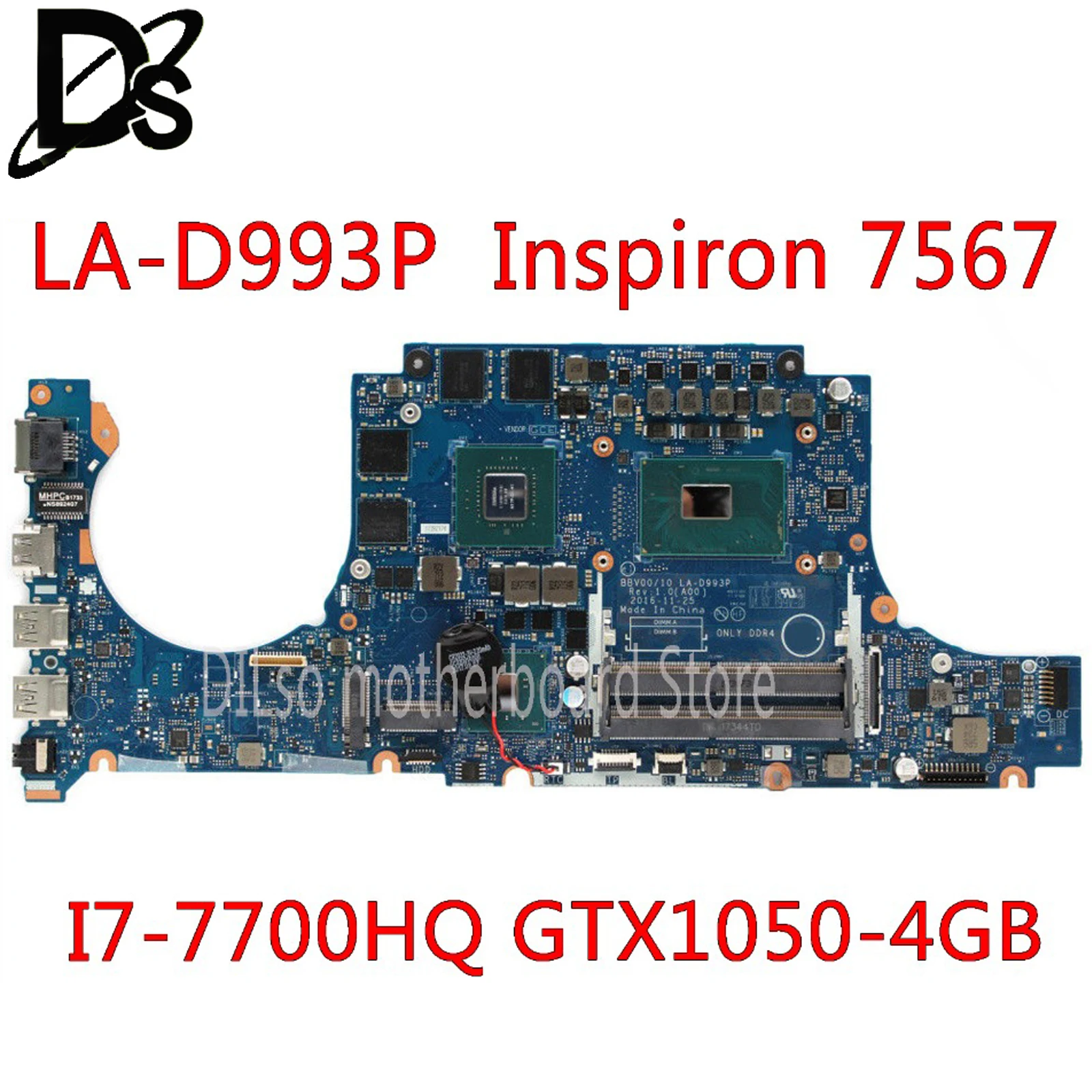 KEFU LA-D993P материнская плата для ноутбука DELL Inspiron 15 7567 материнская плата I7-7700HQ GTX1050 4 Гб BBV00/10 LA-D993P CN-0JG23N Тесты