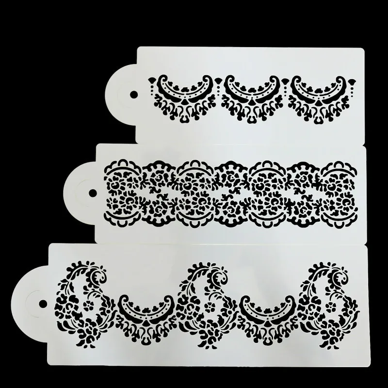 

3PCS/SET Flower Fondant Cake Stencil Mould Border Lace Decor Icing Sugarcraft Tools