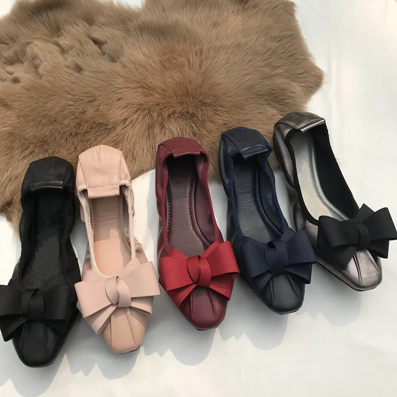 Plus Size 34-42 Sheepskin Women Ballet Flats Bowknots Driving Shoes Female 2018 Soft Casual Flat Heel Shoes Women's Single Shoes (51)