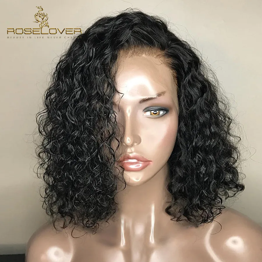 

Deep Part Short Curly Human Hair Bob Wigs 150% Wet and Wavy 13*6 Lace Frontal Wigs Brazilian Remy Hair PrePlucked with Baby Hair