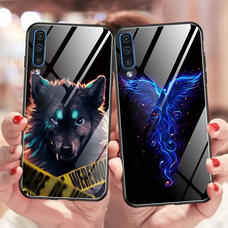 Чехол для телефона для samsung Galaxy A50 чехол 6," светящаяся задняя крышка из закаленного стекла для samsung A50 чехол силиконовый чехол