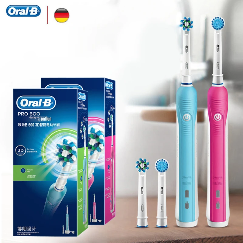 

Oral B PRO600 Electric Toothbrush 3D Action Clean Whitening Automatic Timer Power Rechargeable Tooth Brush Replacemnt Brush Head
