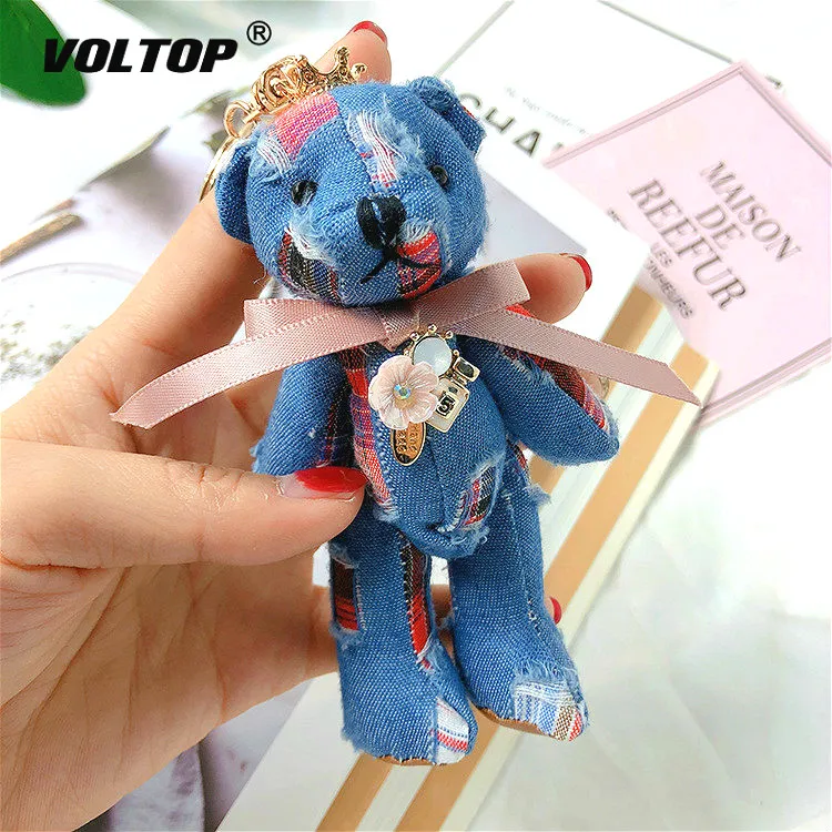 

Cowboy Bear Doll Key Chain Car Accessories Girl Pendant Decoration Cartoon Couple Women Bag Cloth Art Bow Knot Key Ring