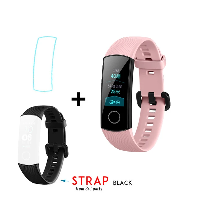 pink add black Умный Браслет huawei Honor Band 4 Amoled, цветной сенсорный экран 0,95 дюйма, для плавания, для обнаружения сердечного ритма, сна, для xiaomi - Цвет: pink add black