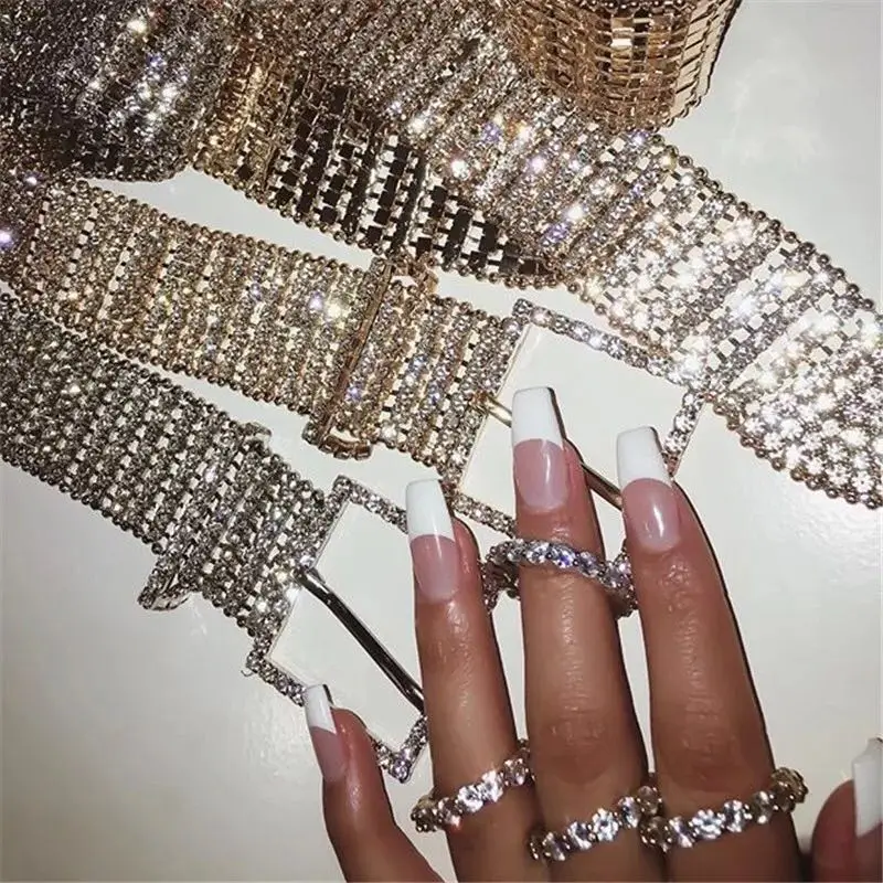 

2019 New style Beading sahses Silver Gold Metal belt for women Bling crytal hollow out sexy sequin waistband vestidos club wear
