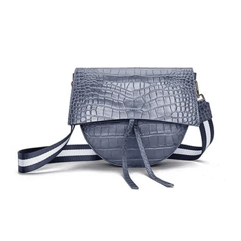 

Bags for Women 2019 Crocodile Leather Wide Shoulder Strap Saddle Retro Bag Genuine Cow Leather Messenger bag High quality bag
